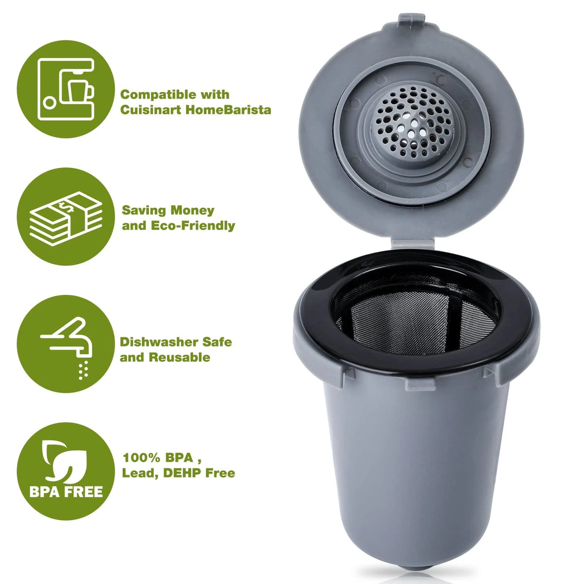 2PCS Reusable Coffee Filter Cups, Compatible with SS-RFC K-Cup Size, Gray