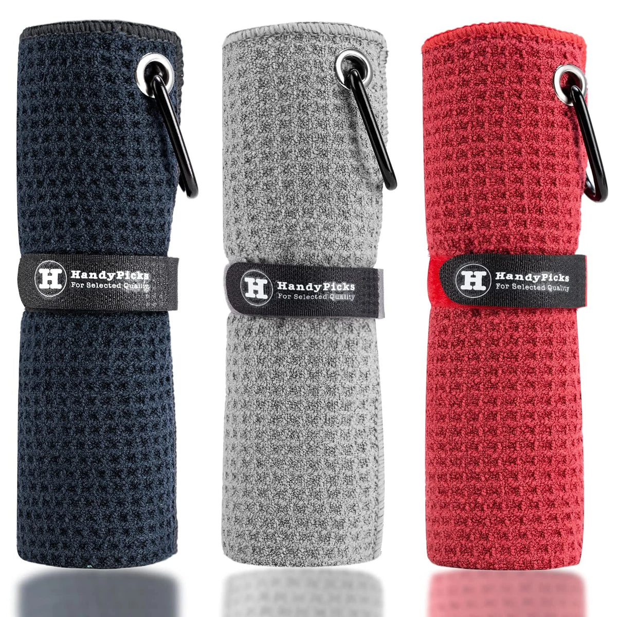 Handy Picks Microfiber Golf Towel (16" X 16") with 16" x 16", Black/Grey/Red