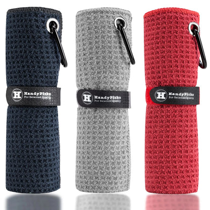Handy Picks Microfiber Golf Towel (16" X 16") with 16" x 16", Black/Grey/Red