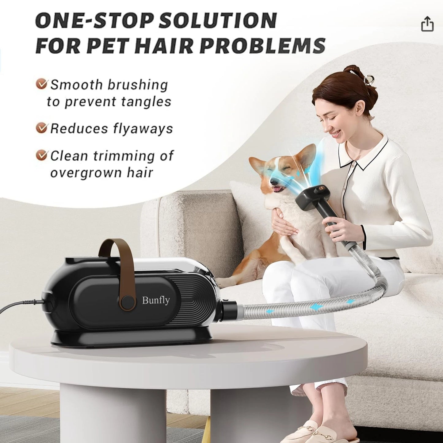 Bunfly Dog Grooming Kit with 13000kpa Strong 17.3*13.8*7.9 Inch, Black&brown