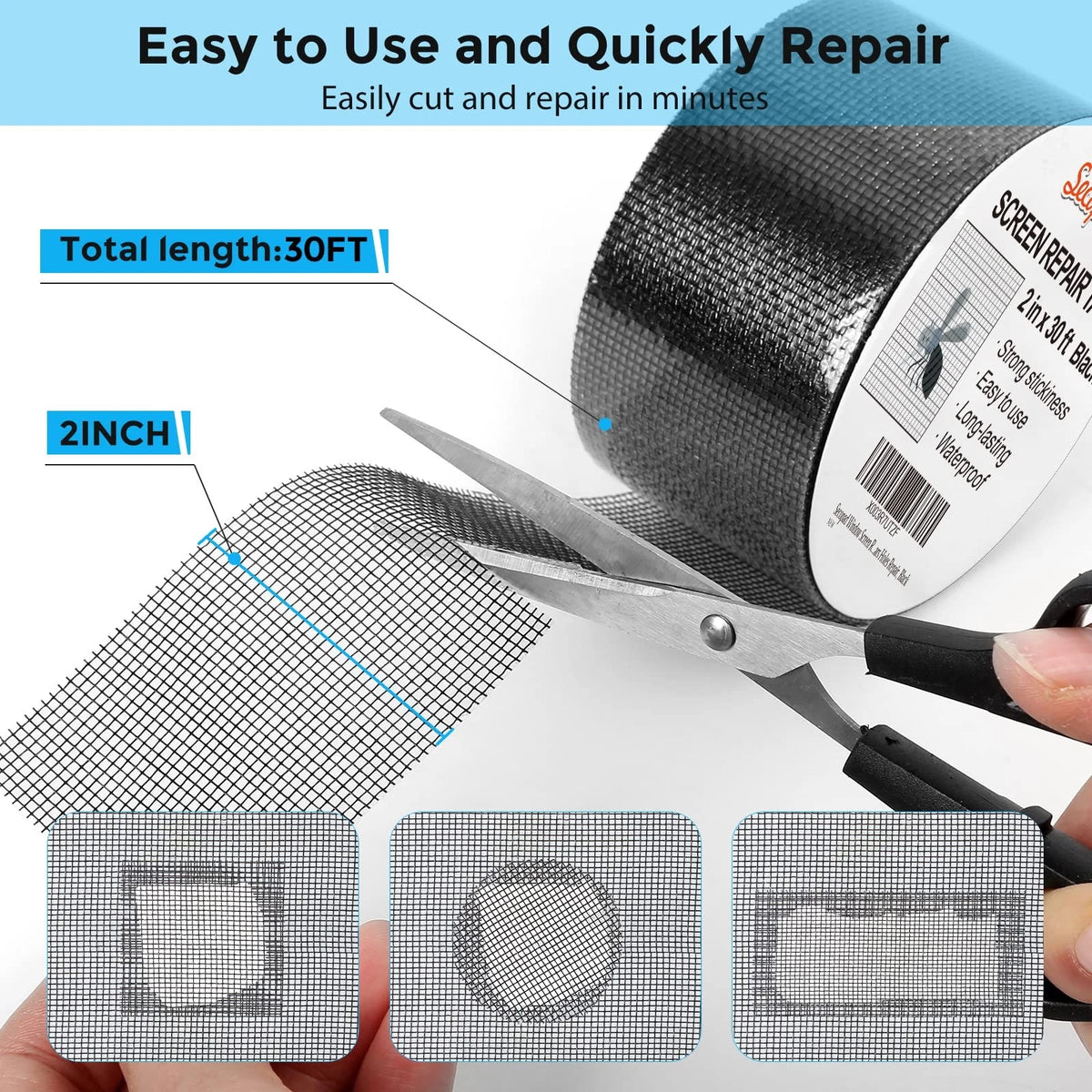 Secopad Black Window Screen Repair Tape, 2 in X 30 FT 2IN x 30FT,
