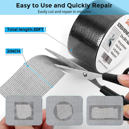 Secopad Black Window Screen Repair Tape, 2 in X 30 FT 2IN x 30FT,