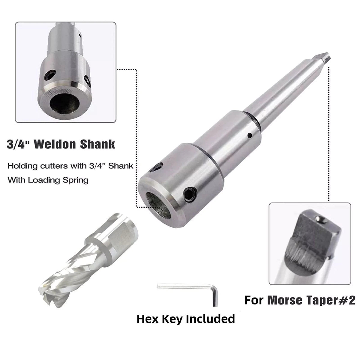 HSS MT2 to 3/4'' Weldon Shank Adapter For Drill-Use Annular Cutter Arbor Tool