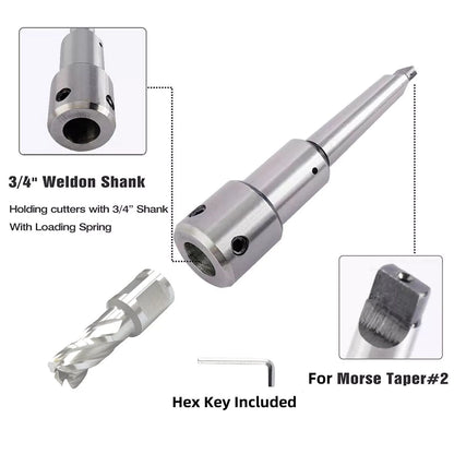 HSS MT2 to 3/4'' Weldon Shank Adapter For Drill-Use Annular Cutter Arbor Tool