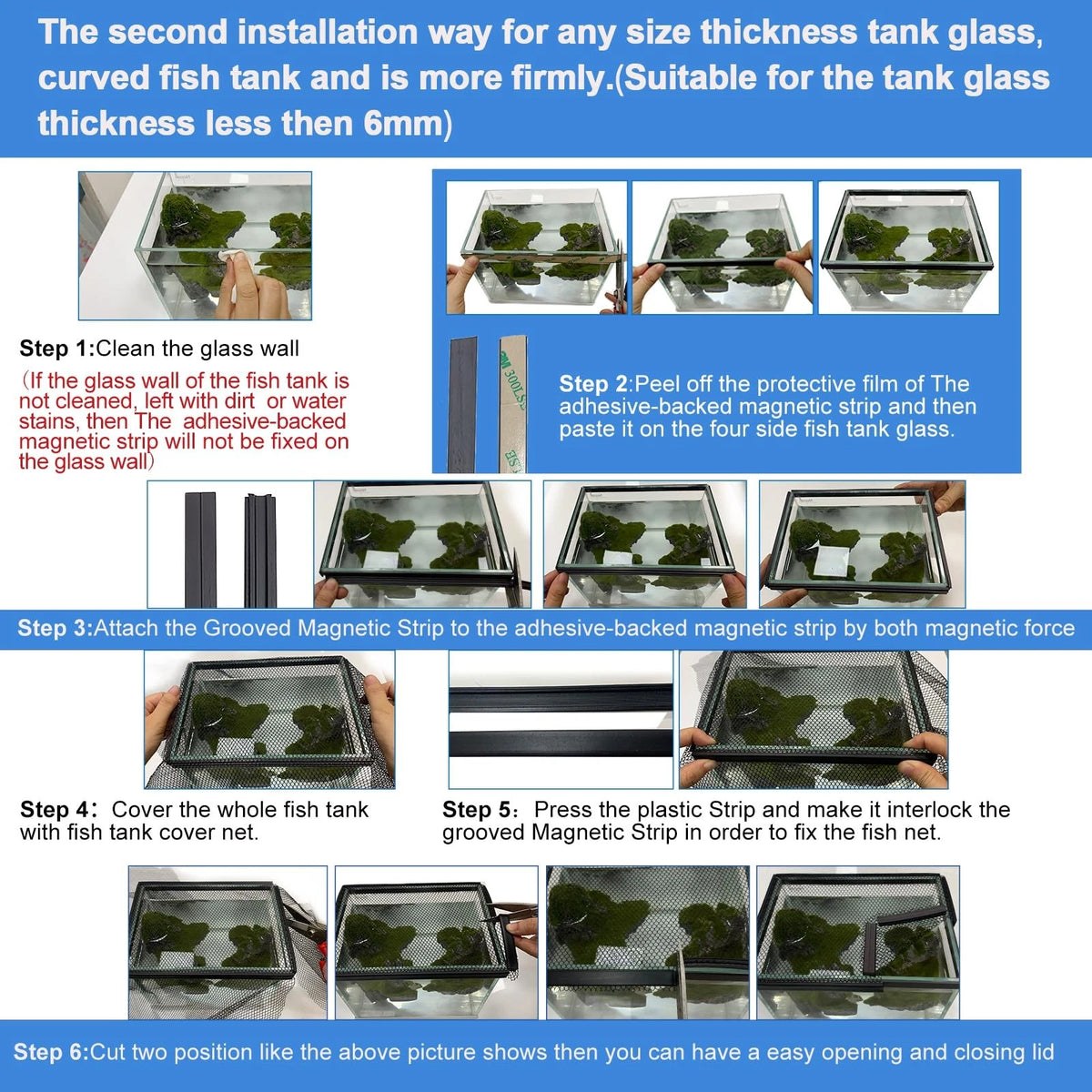 Magnetic Aquarium Cover lid Fish Tank Anti-Jumping net Big size, black