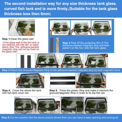 Magnetic Aquarium Cover lid Fish Tank Anti-Jumping net Big size, black
