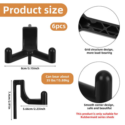 6pcs Shed Hooks for Rubbermaid Fasttrack, Plastic Multi Purpose Black