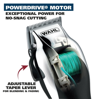 Wahl USA Chrome Pro Corded Clipper Complete Haircutting 24 Piece Set, Silver