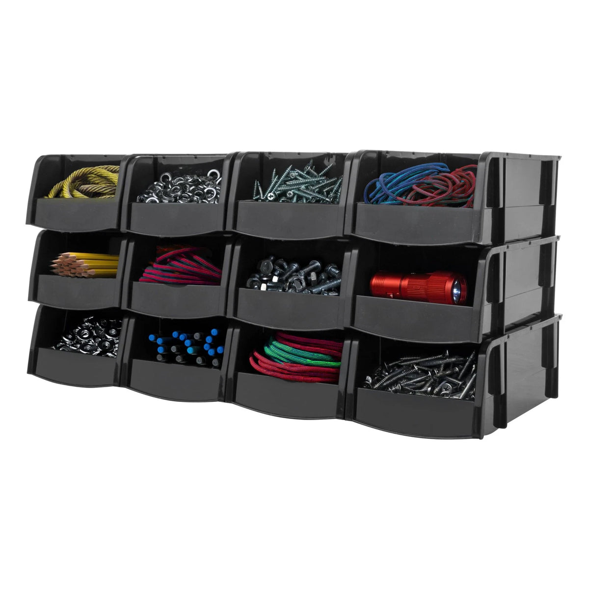 IRIS USA Small Stackable Storage Bins, 12-Pack, 7.5 x - 12 Pack, Black