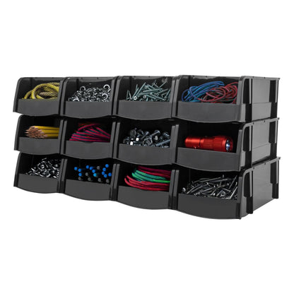 IRIS USA Small Stackable Storage Bins, 12-Pack, 7.5 x - 12 Pack, Black