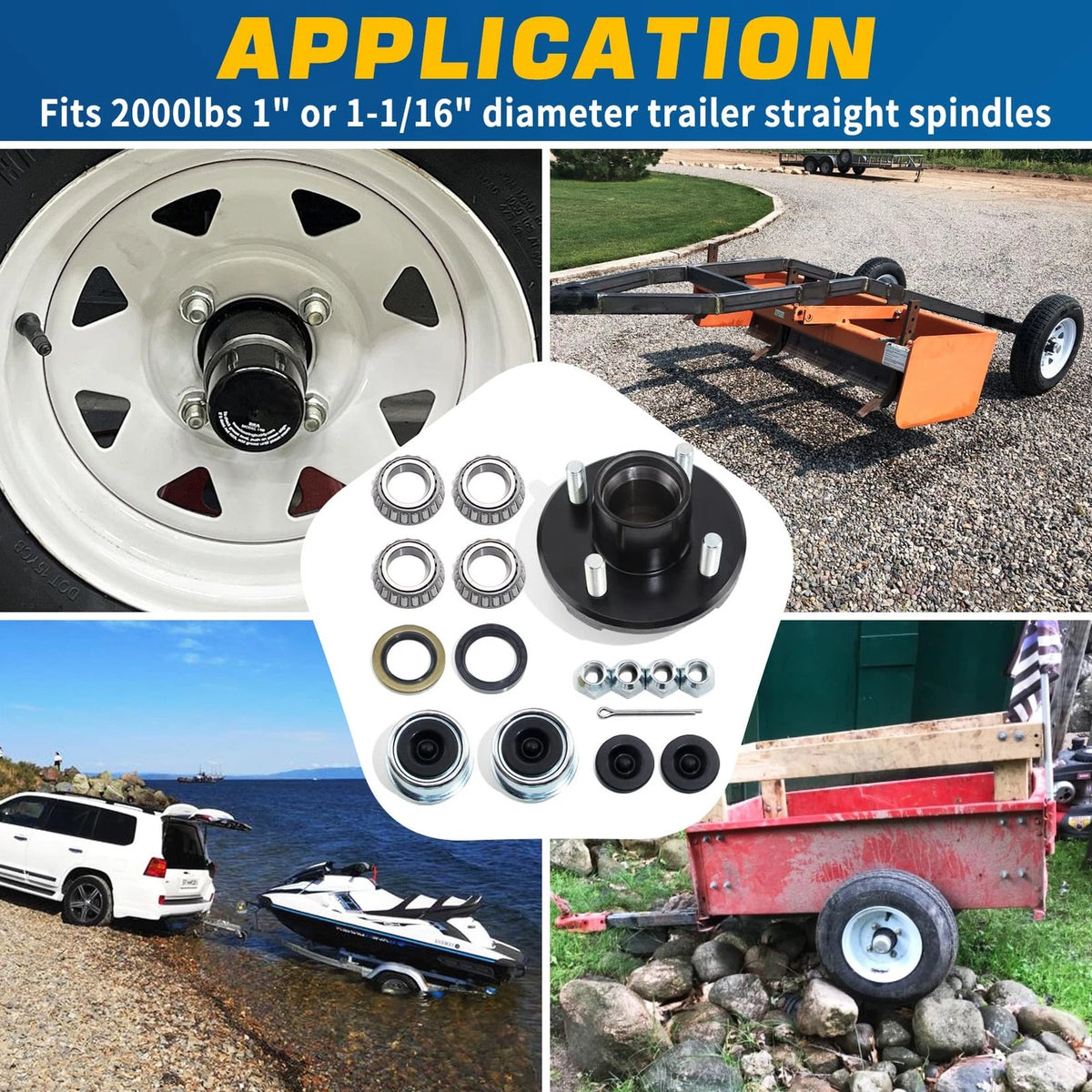 GREPSPUD 1 Set 4 on 4'' Trailer Hub 4x4'' Kit for 2000 lbs Axle - 1Set