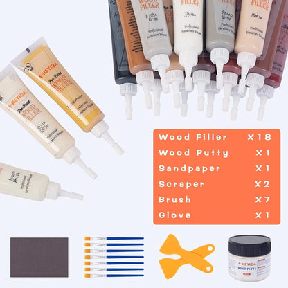 Wood Scratch Repair Kit - 18 Color Fillers Paste 31 Piece Set, Walnut