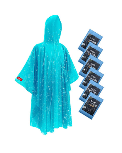 Disposable Rain Ponchos - Extra Long Waterproof One Size Tall, Blue 6pcs