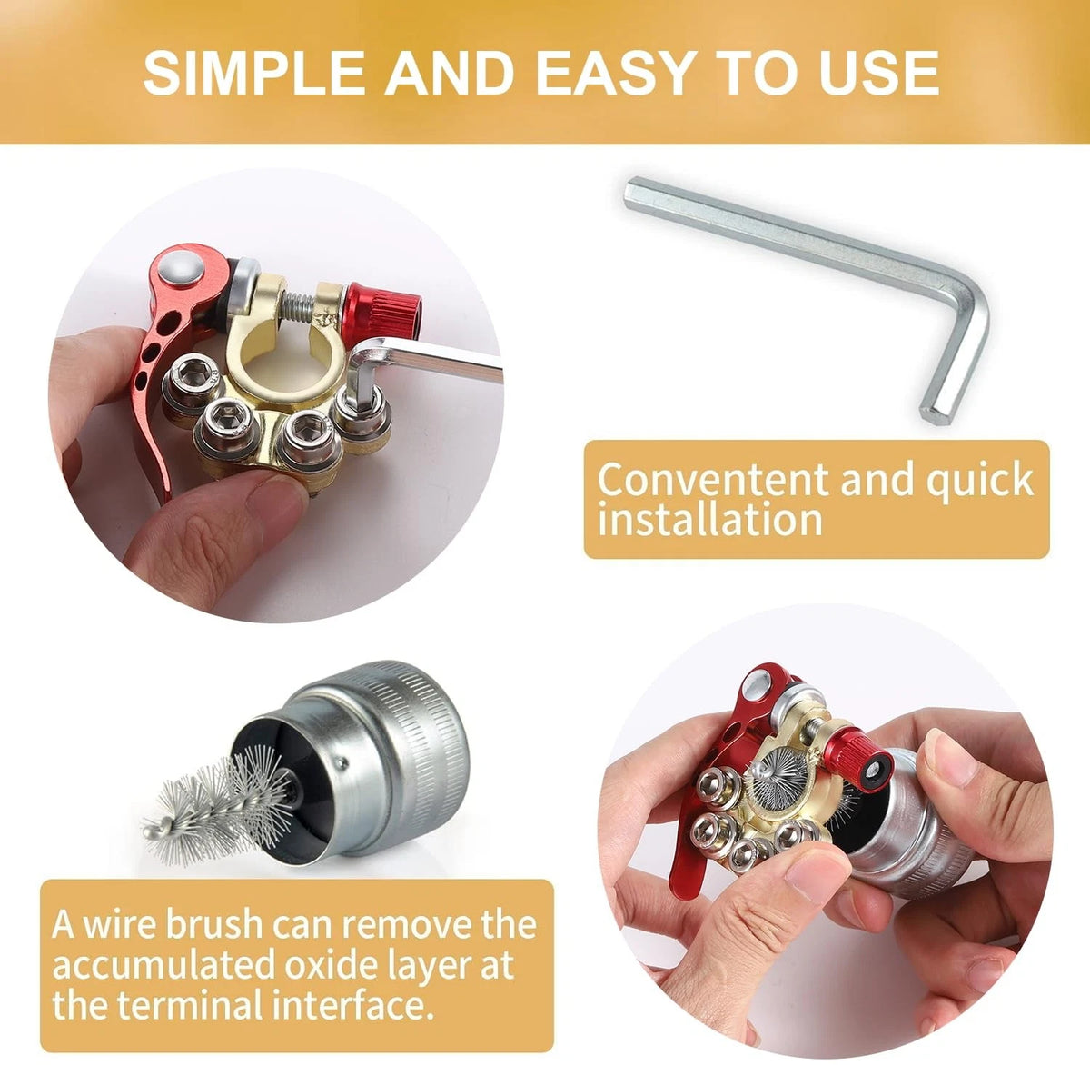 SINGARO Car Battery Terminal Connector, 4 Way Positive and 4 Way-Gold-A