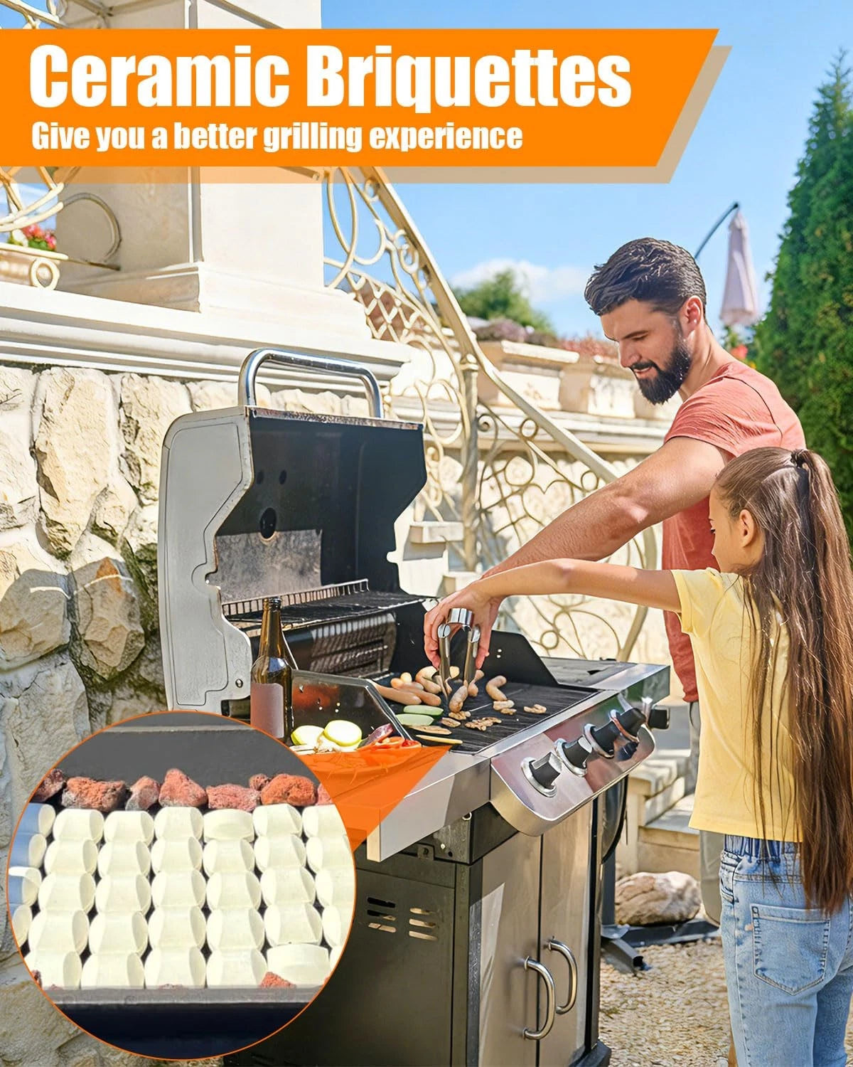 GasSaf Gas Grill Ceramic briquettes Replacement 50-PCS, Briquettes*50