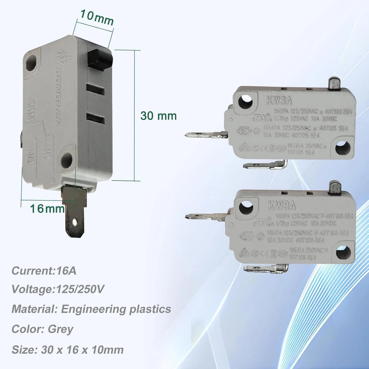 KW3A Microwave Oven Door Switch 16A 125/250V Interloc (2 Pack Grey