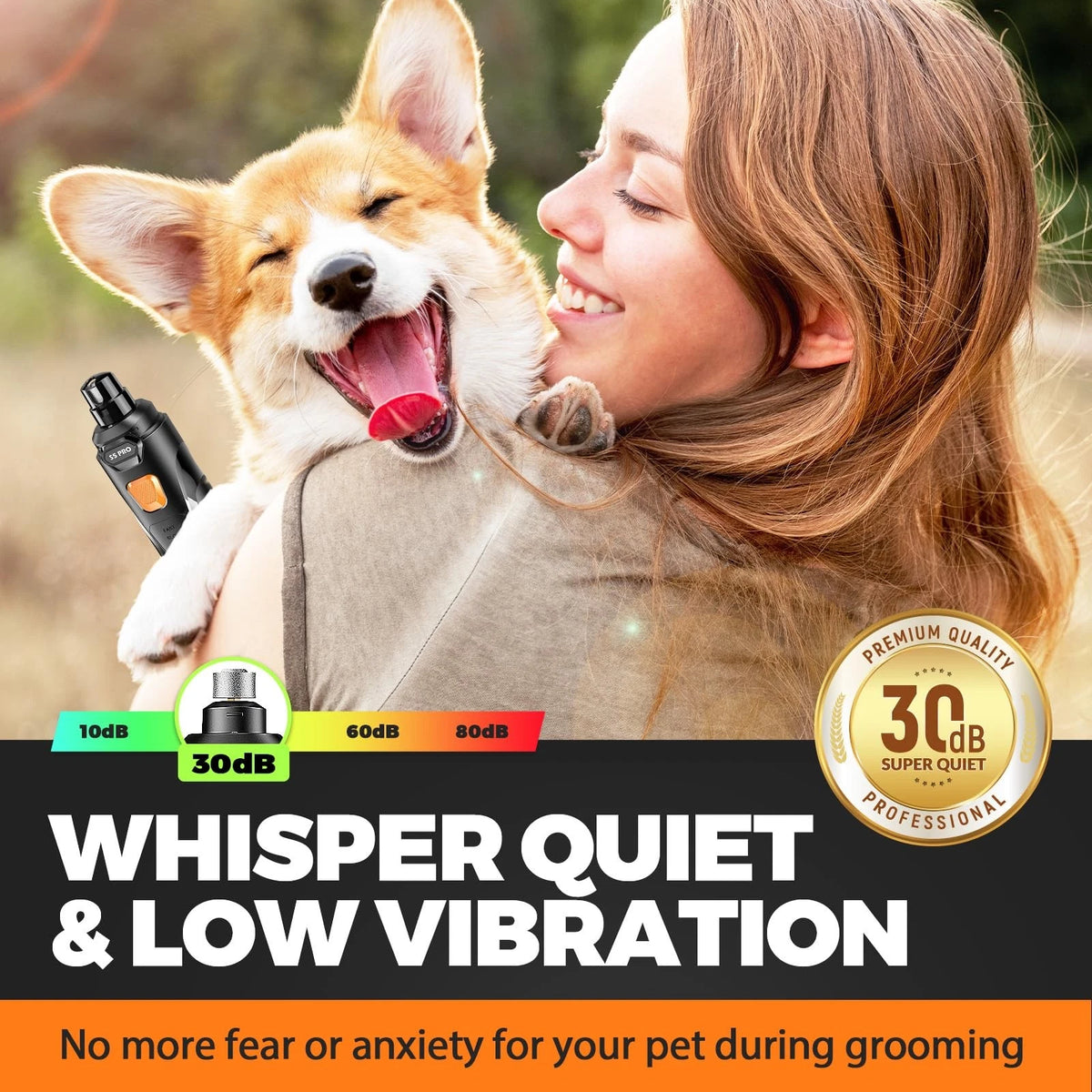 Whisper Quiet Dog Nail Powerful dog nail grinder for Large Medium Dog, Black