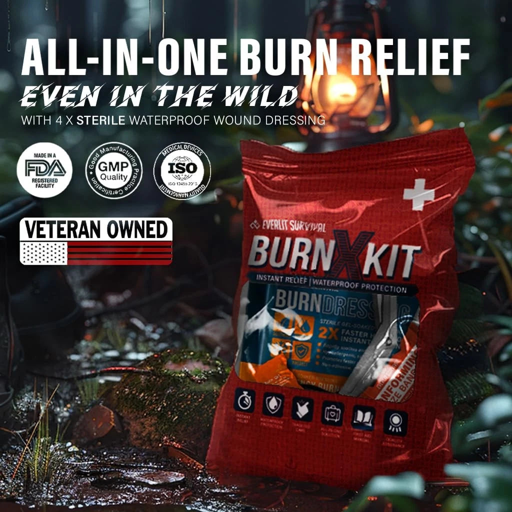 EVERLIT Burn Kit with Sterile Waterproof Wound Dressing | Hydrogel-Foam Red