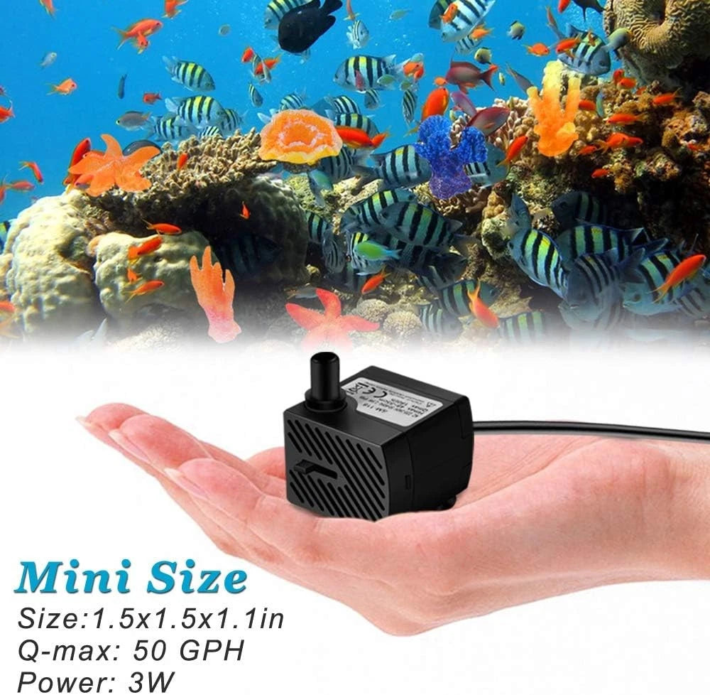 DOMICA 3W 50GPH Mini Submersible Water Pump, Small Fountain 50 GPH 3W, Black