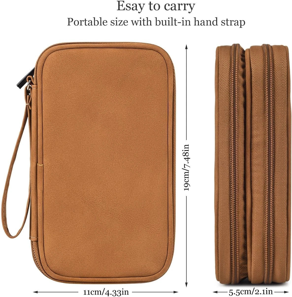 Electronic Organizer Travel Cable Accessories Case, L, Double Layer - Brown