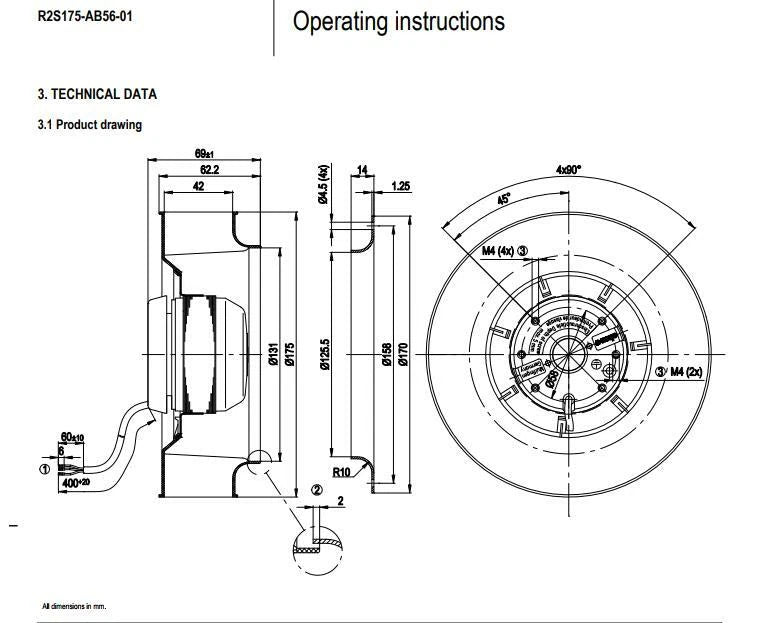 R2S175-AB56-01 Ebmpapst Fan 220VAC 0.33/0.29A 53/51W 175mm Servo Motor Fan