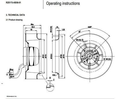R2S175-AB56-01 Ebmpapst Fan 220VAC 0.33/0.29A 53/51W 175mm Servo Motor Fan