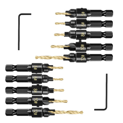 12-Piece Countersink Drill Bit Set One-Step Drill & Countersink, 1/4" Hex Shank