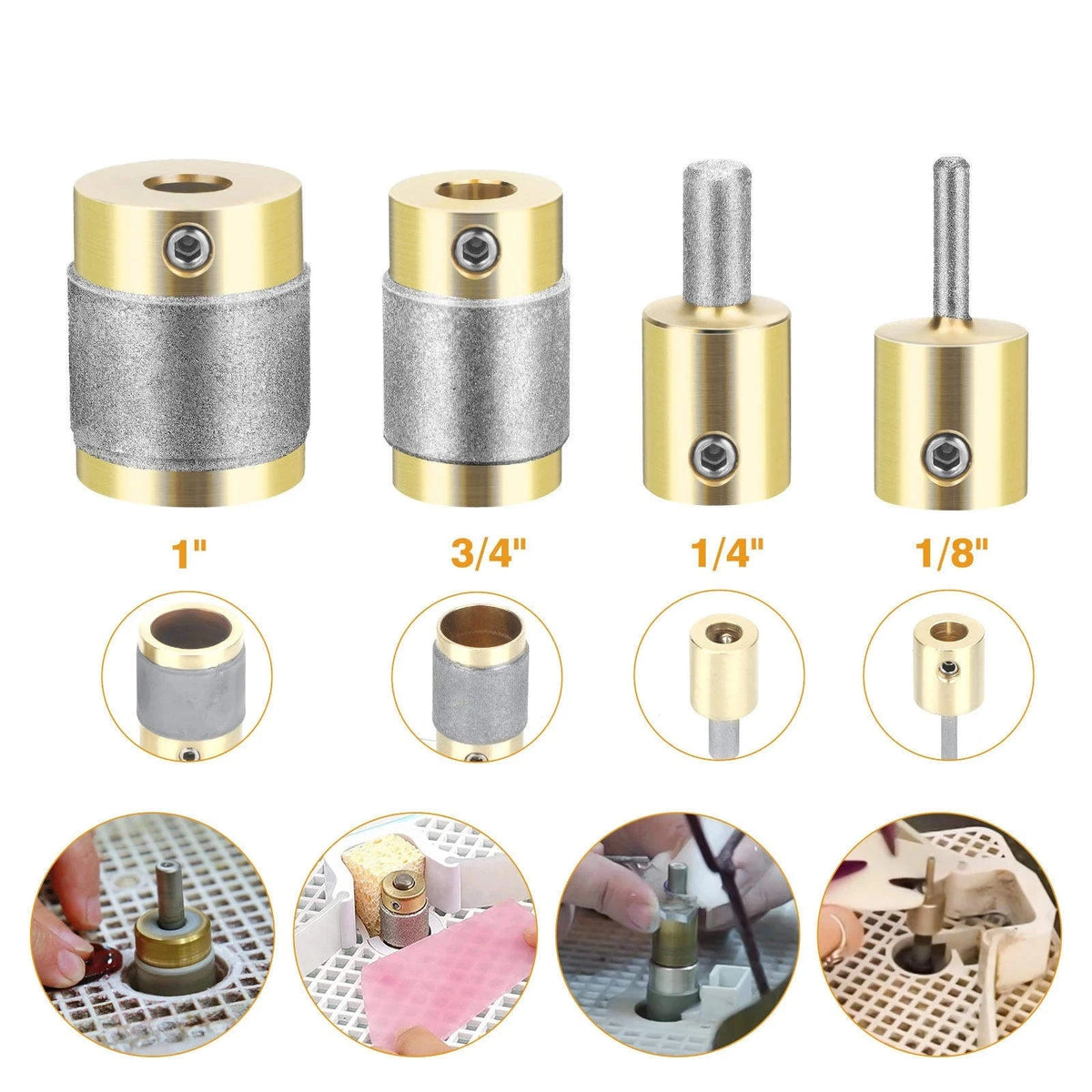 4PCS Diamond Grinder Bits for Stained Glass, Replacement Drilling Shaping Set