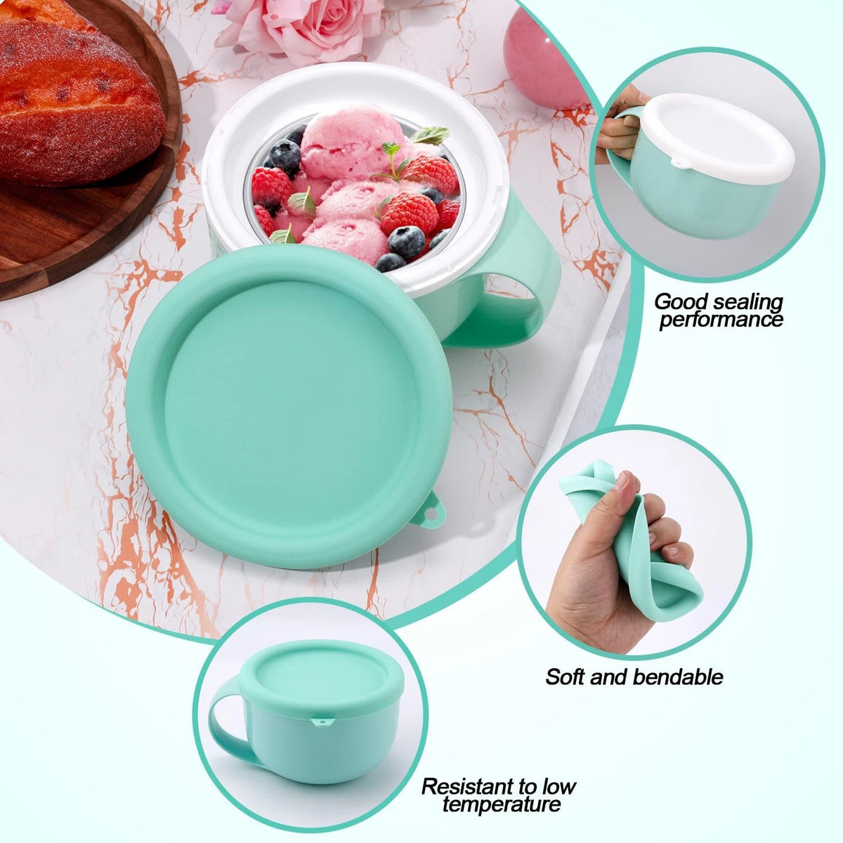 2pcs Silicone Lid for Dash My Mug as shown in the picture, Light Green, White