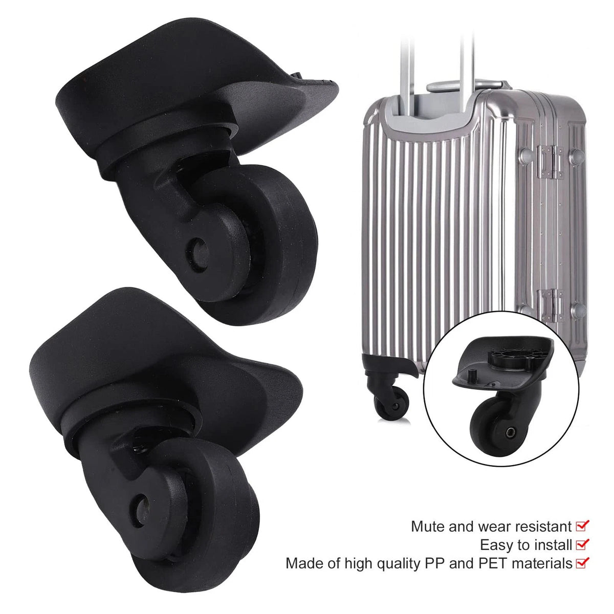 Leapiture A23 Luggage Wheels Replacement Mute Swivel Suitcase Casters 1 Black