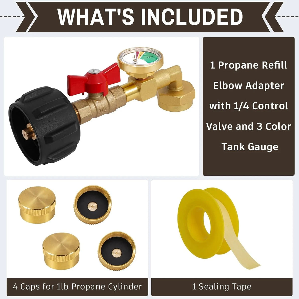Propane Refill Adapter for 1 LB. Tanks, with 4 caps