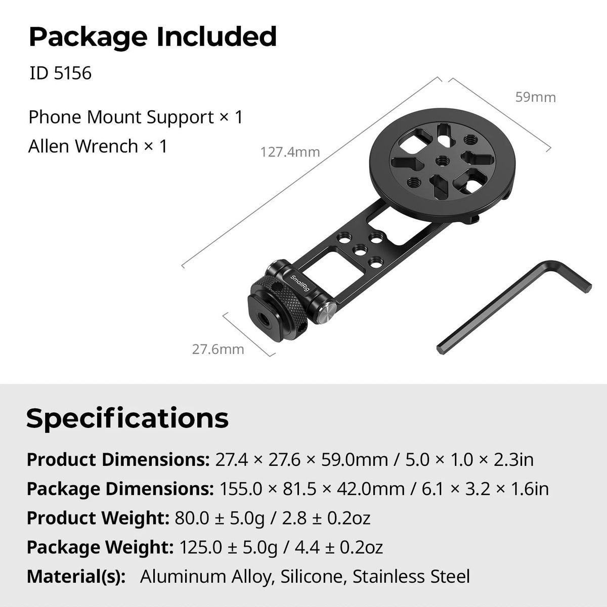 SMALLRIG Magnetic Metal Phone Mount with Cold Shoe Tripod Holder, black