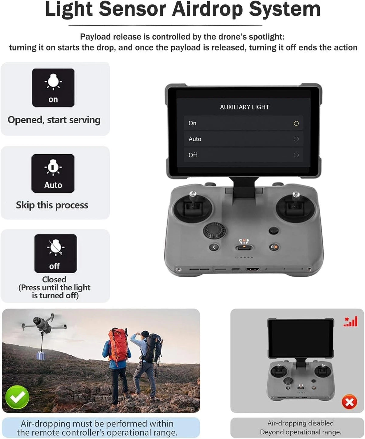 YBING Payload Release Device for DJI Mavic 4, Rechargeable Light Sensor black
