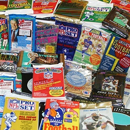 100 Vintage Football Cards in Old Sealed Wax Packs - Retail Box, Mixed
