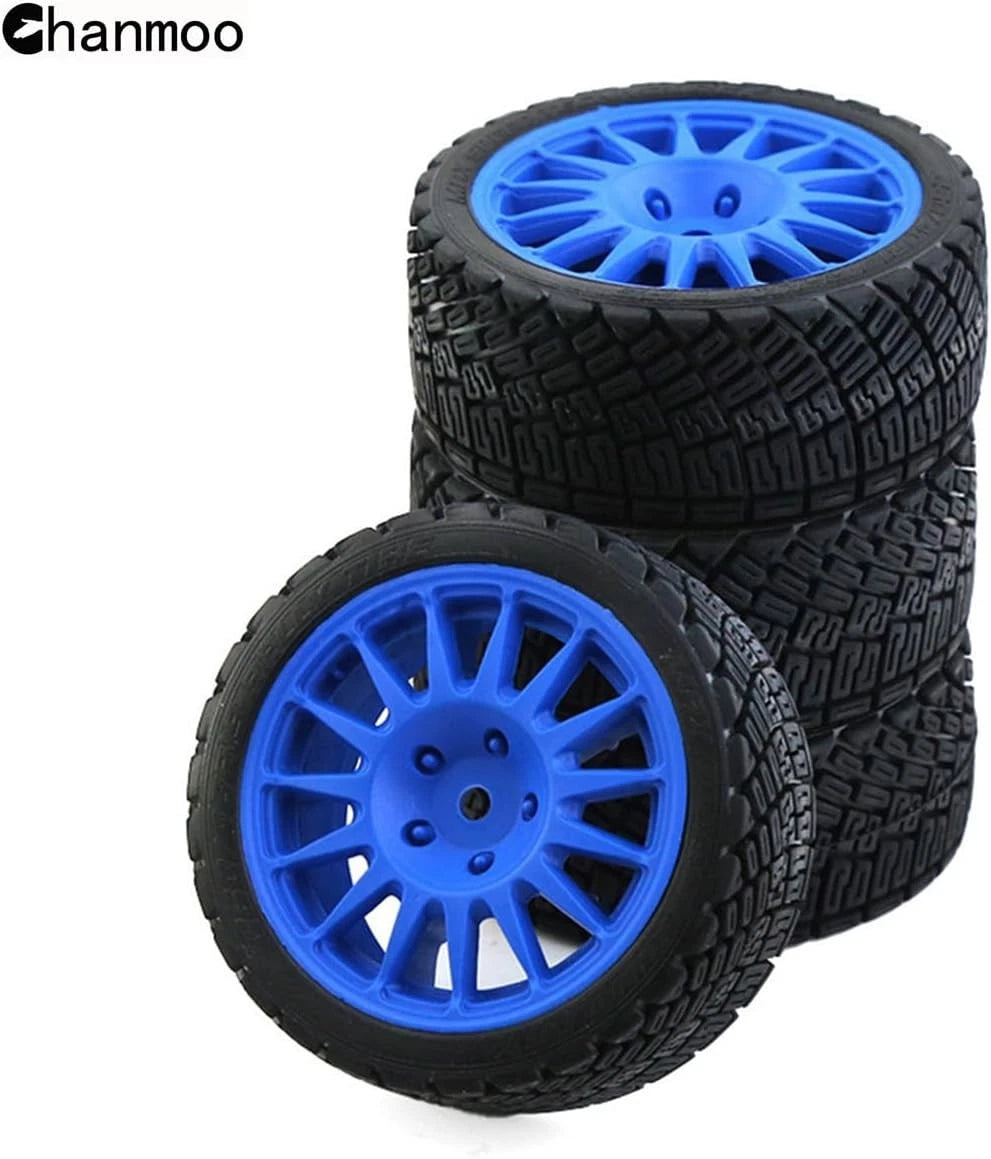 1/10 RC Rally Car Tires 12mm Hex Plastic Wheels Rims & On Road Tyres Black