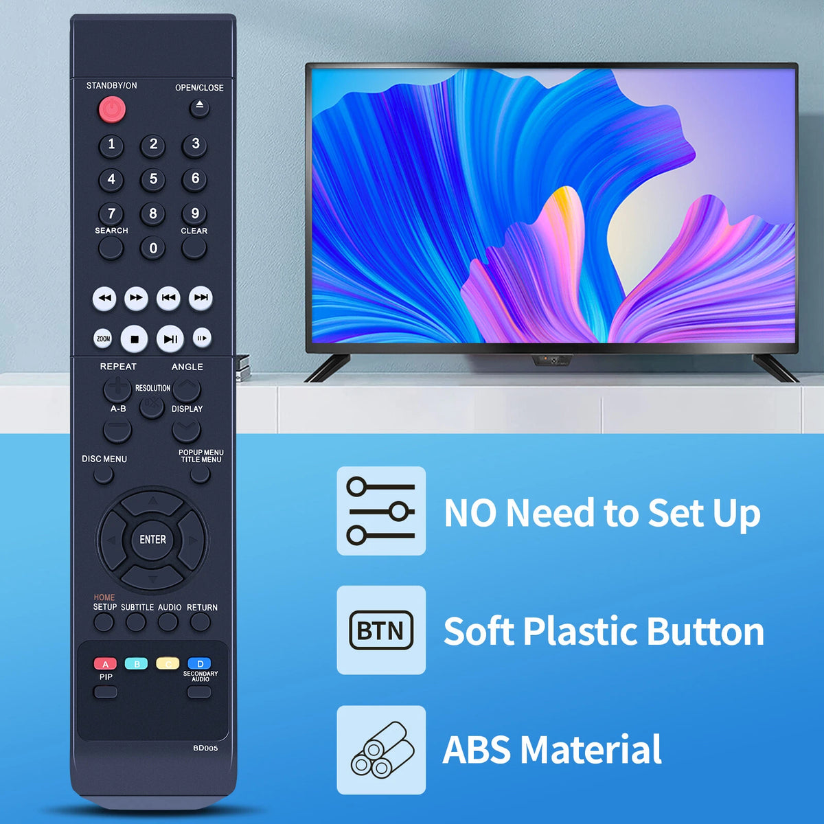 BD005 Remote Control For Insignia Player NS-BRDVD3 NS-BRDVD4-CA