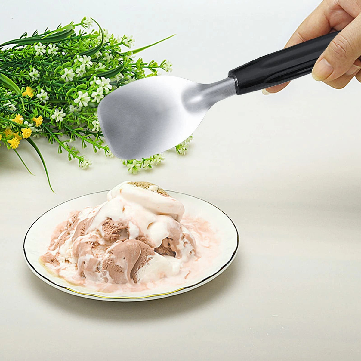 POWSHELF 2 Pack Ice Cream Spade - Stainless Steel Flat 9.4*7.1, Silver