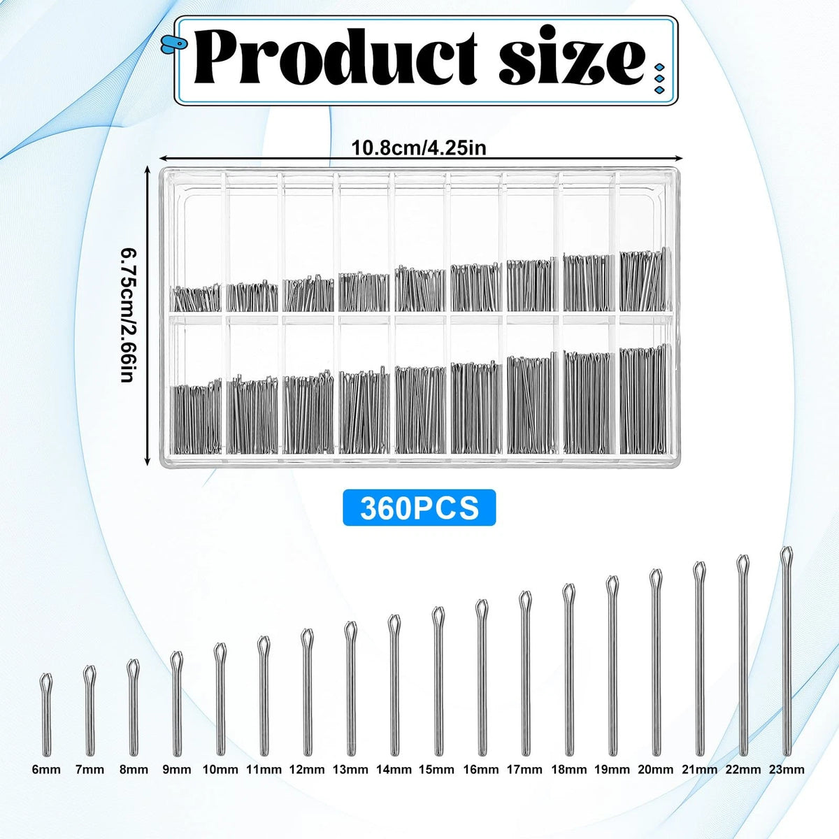 360 Pcs Watch Band Pins 6-23mm Link Cotter Pin 0.8mm x [length]
