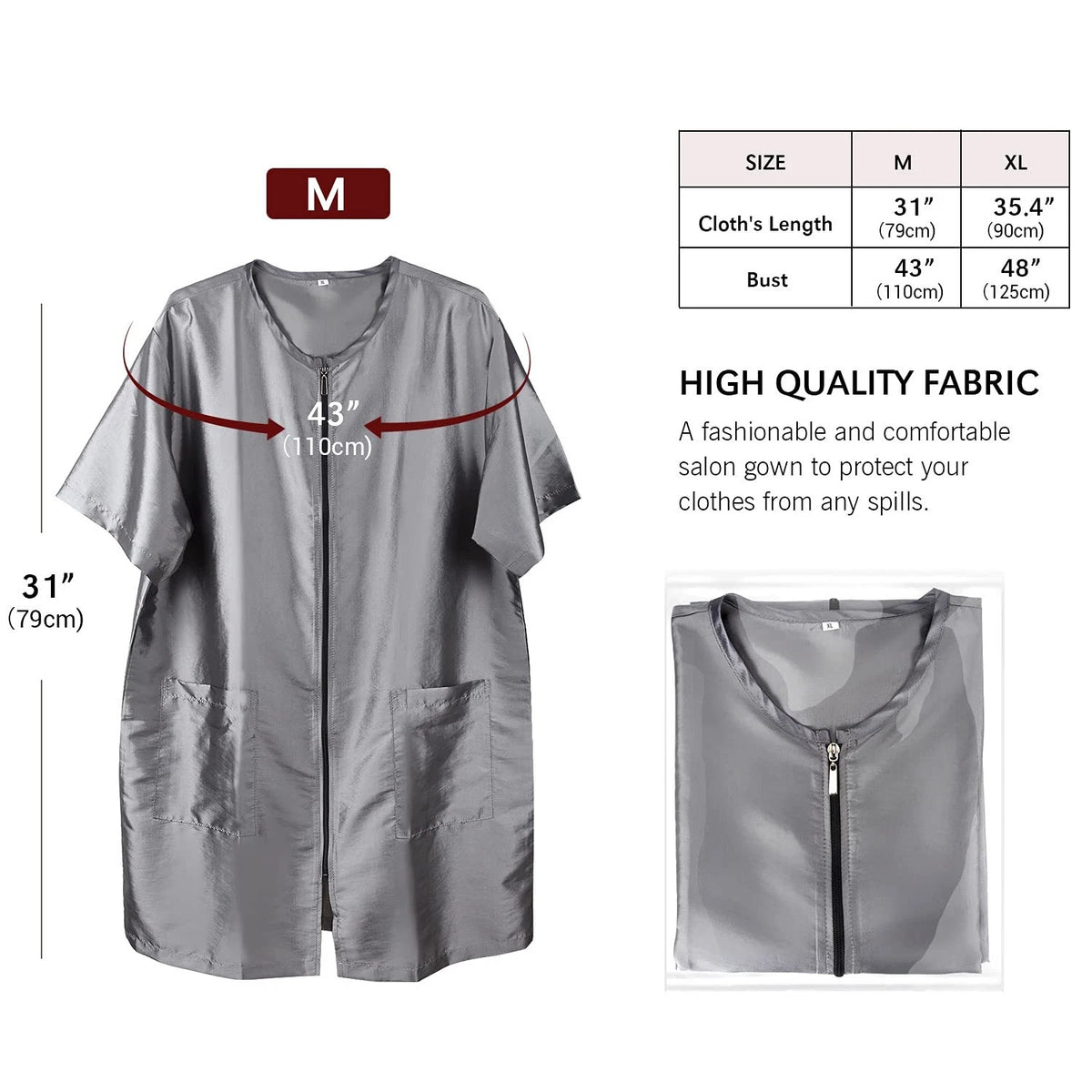 Noverlife Pet Grooming Workwear with Long Full X-Large, Short Sleeves - Grey
