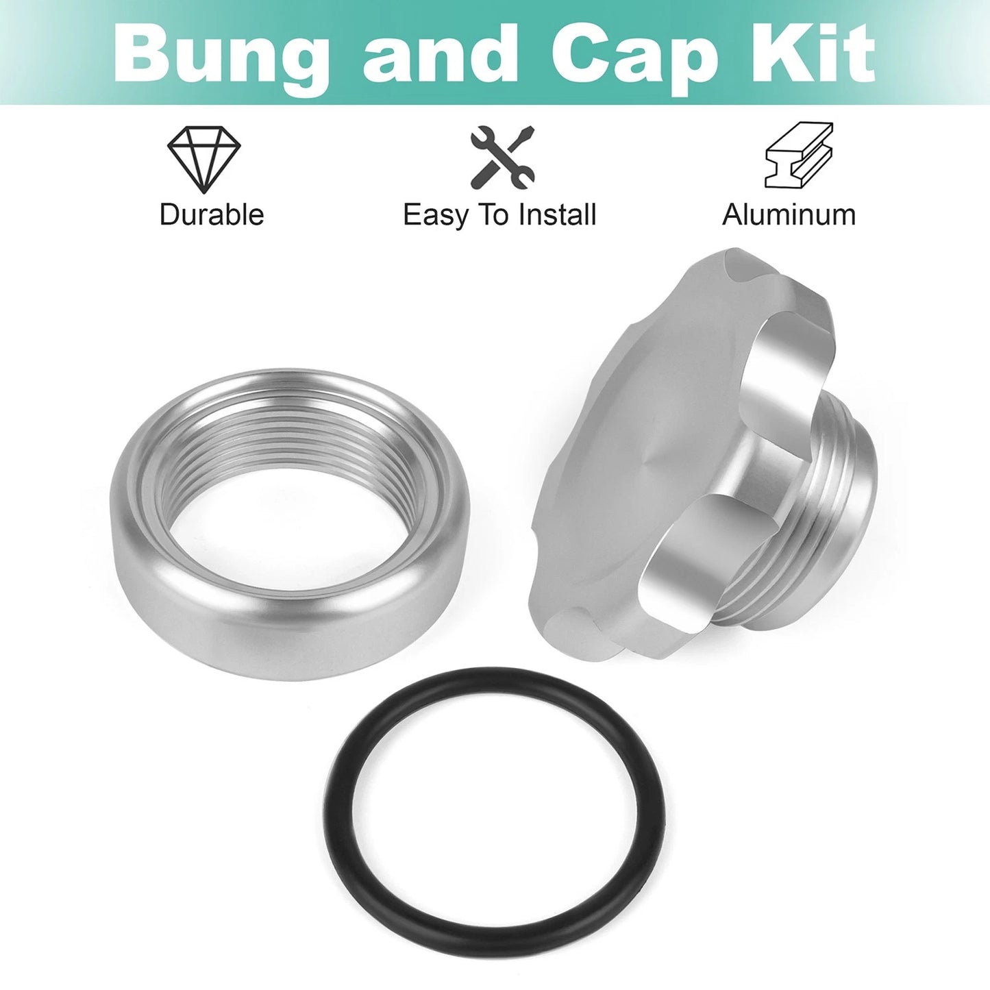 Aluminum Weld-In Bung Fill Plug Cap Kit(1-3/8" Opening,1-1/2"-12 Threads) Silver
