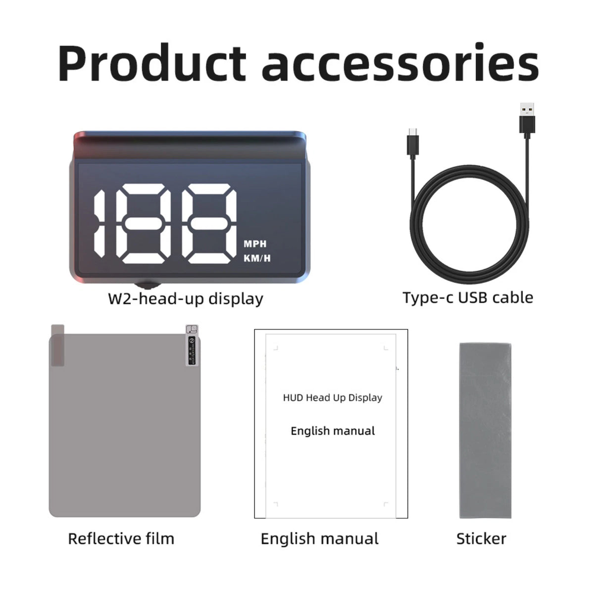 Universal Windshield HUD for Cars with Large Font Display and Type C Cable