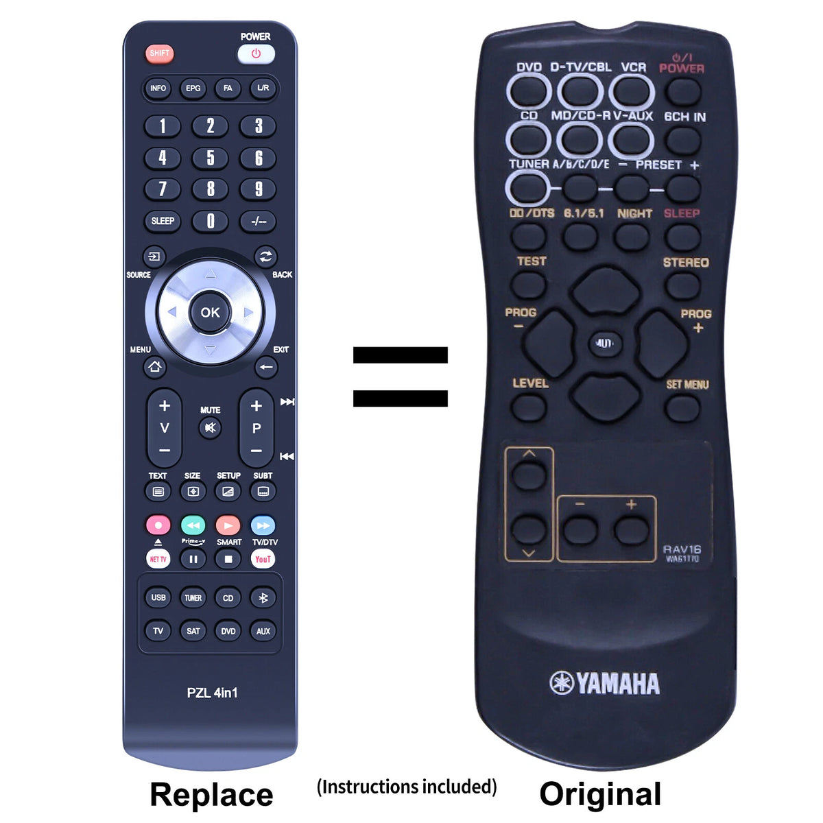 RAV16 WA61770 Replacement Remote Control For Yamaha AV Receiver HTR-5830