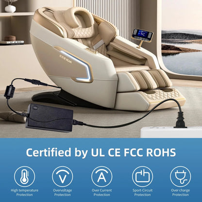 Universal Power Cord for Recliner Chair - 2-Pin 29V 2A Cord, Black