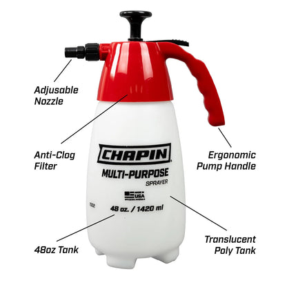 Chapin 1002 Handheld Pump Sprayer, 48oz, Multi‑Purpose, Lawn Red/white