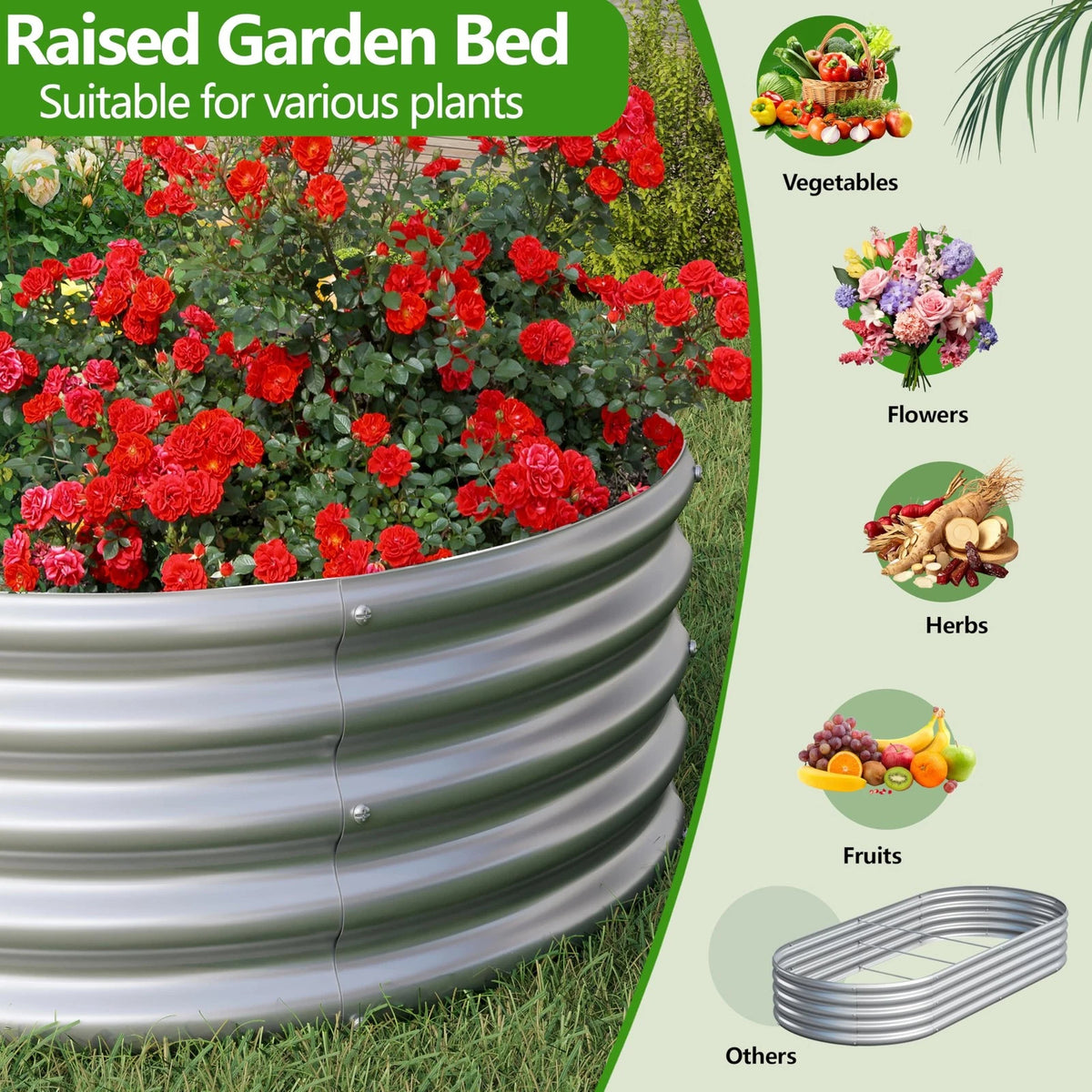 Easllre 2PCS 6x3x1ft Galvanized Metal Raised Garden Bed 6x3x1(2PCS), Silver
