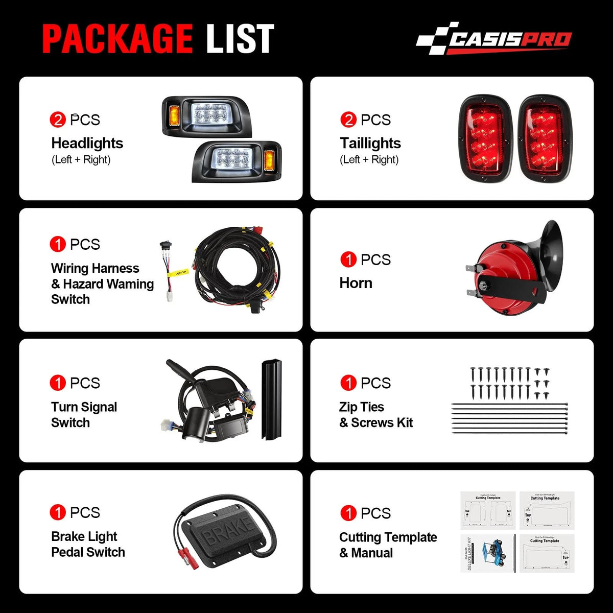 12V Deluxe Golf Cart Light Kit for Club Car DS 1993-UP, Standard, BLACK