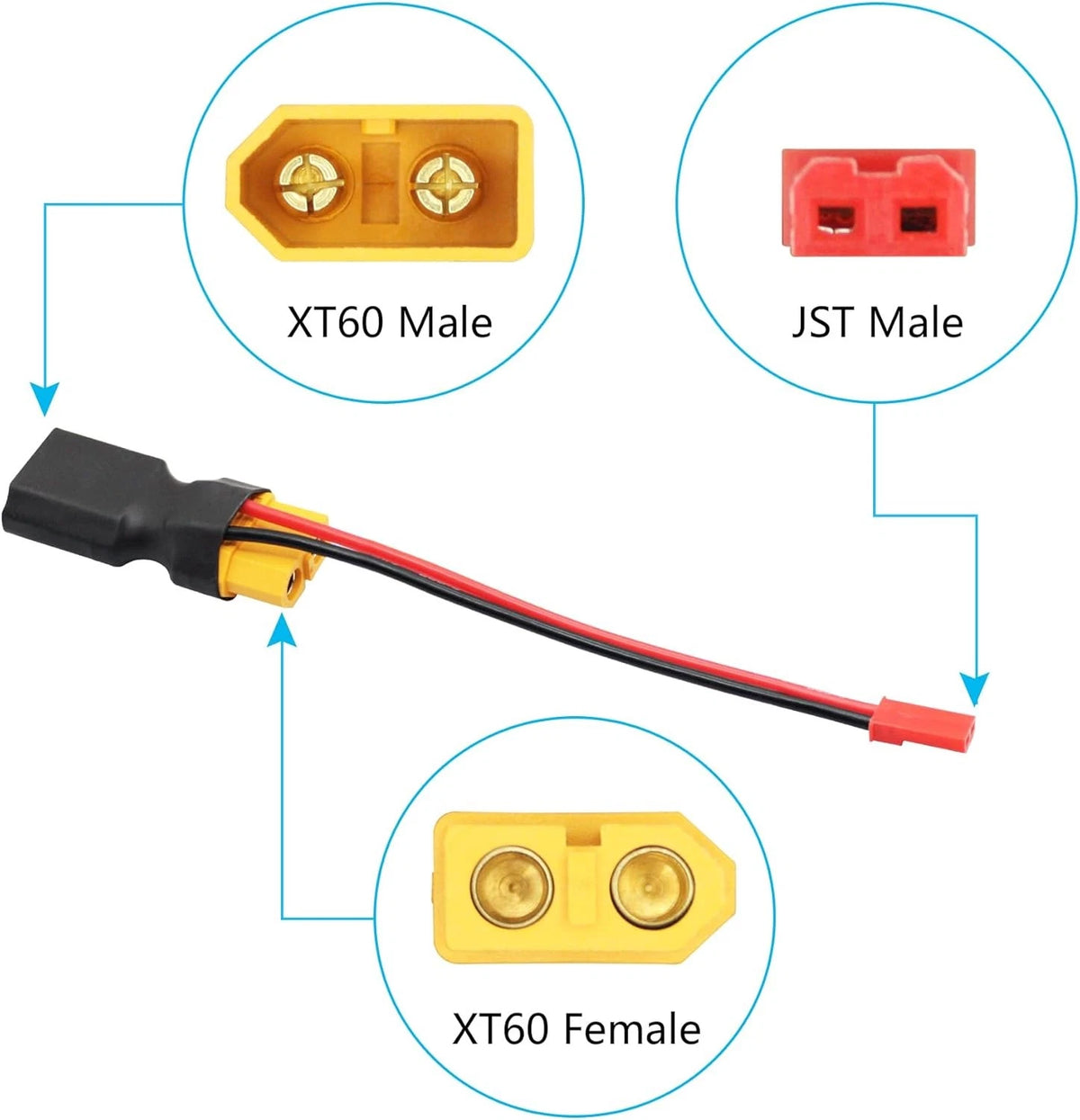 3Pcs XT60 Male to Female Connector Adapter with JST Plug 20awg 8cm...