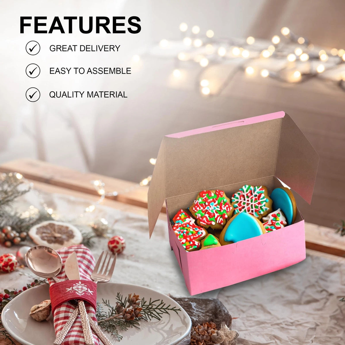 MT Products Pink Cookie Boxes 6" x 4 1/2" x 2 3/4" - Elegant 6 X 4 X 2,
