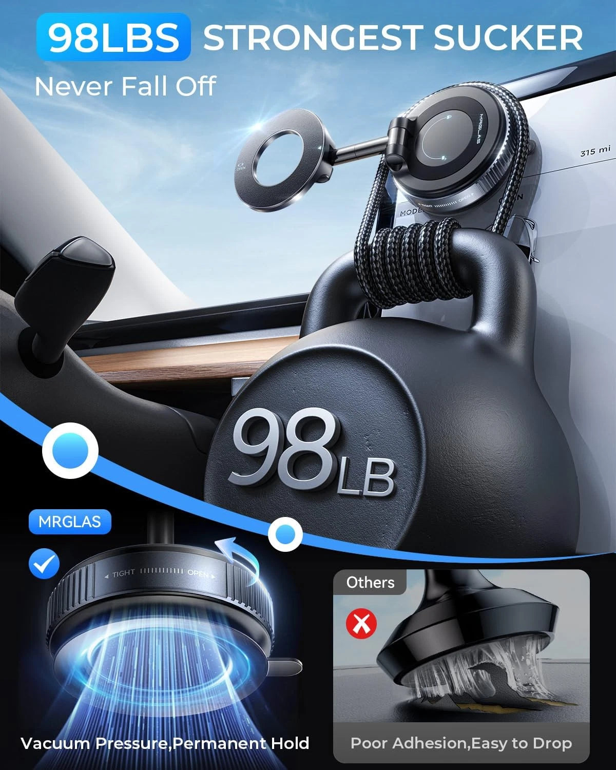 MRGLAS 2026 Upgraded for MagSafe Vacuum Car Phone Mount, Ultra Strong Black
