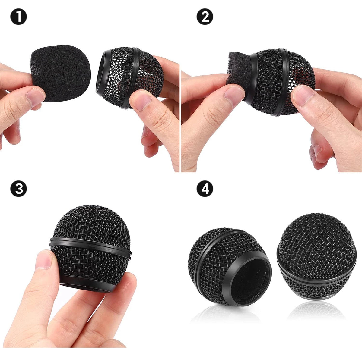 Facmogu 4PCS Black Microphone Ball Head Mesh Grill, SM58 Fit for SM58,